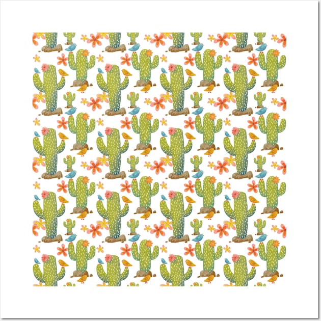 Cactus and Bird Pattern Wall Art by MollyFergusonArt